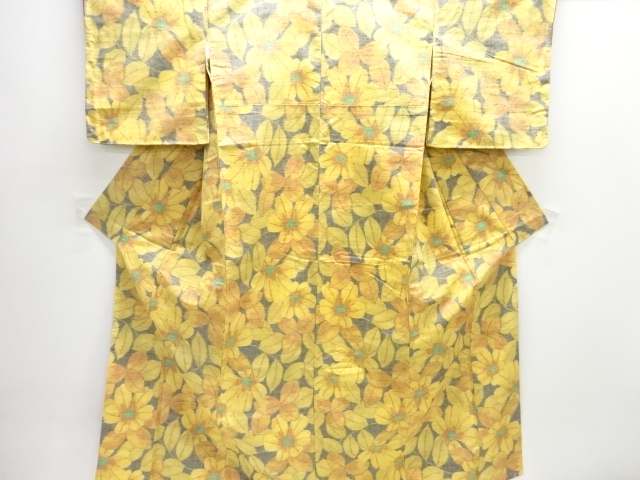 JAPANESE KIMONO / UNUSED / TSUMUGI / WOVEN FLOWER